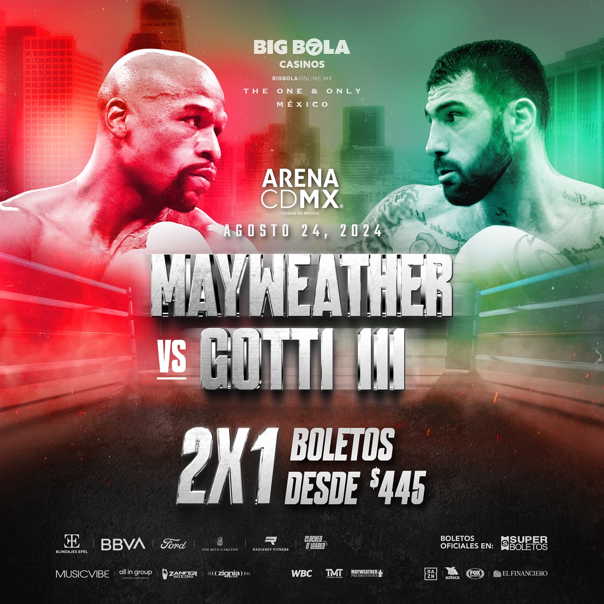 BOLETOS AL 2X1 PARA EL ENCUENTRO MAYWEATHER VS GOTTI III EN LA ARENA CDMX