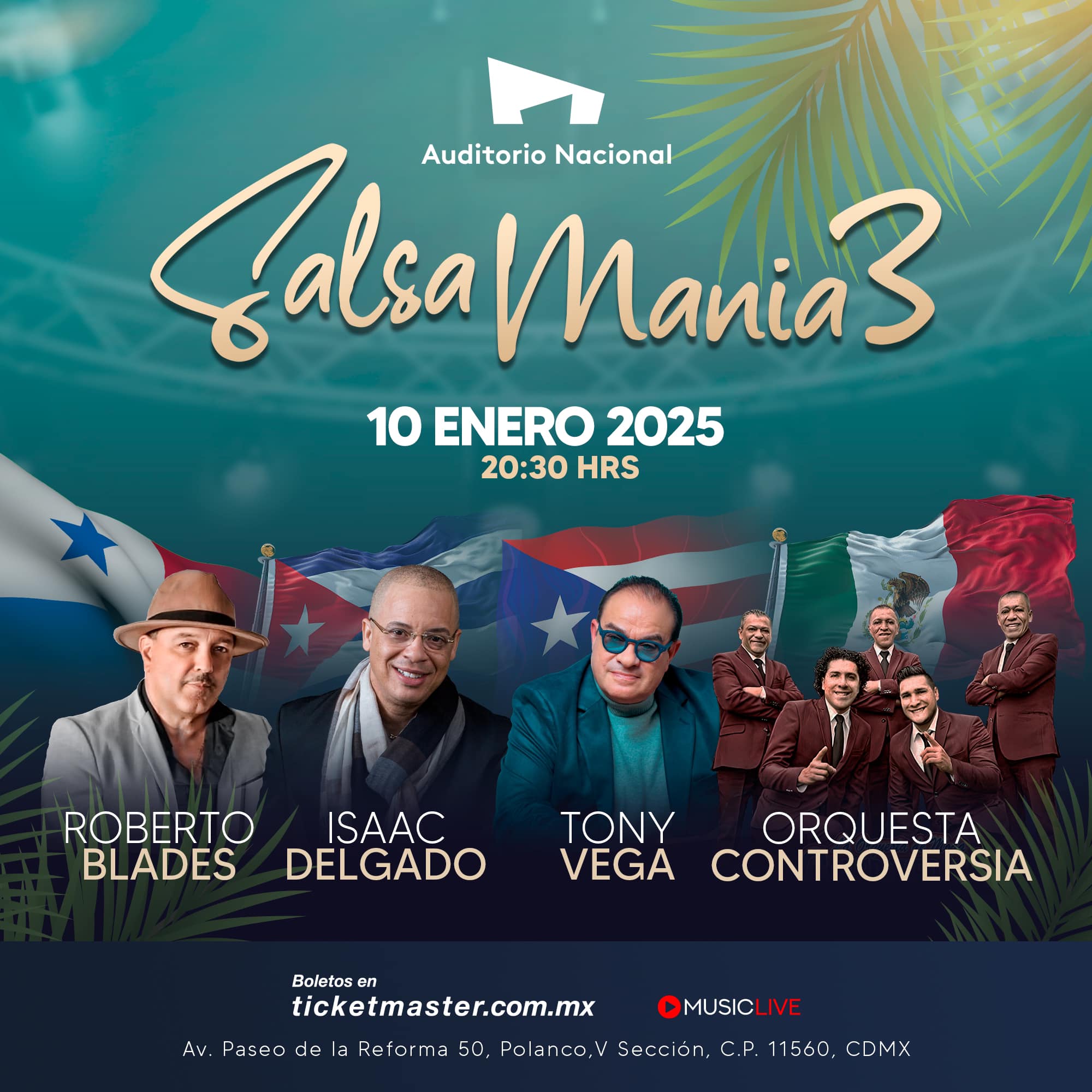 SALSAMANIA 3 LLEGA ALAUDITORIO NACIONAL DE LAMANO DE ROBERTO BLADES,ISAAC DELGADO, TONY VEGA YLA ORQUESTA CONTROVERSIA